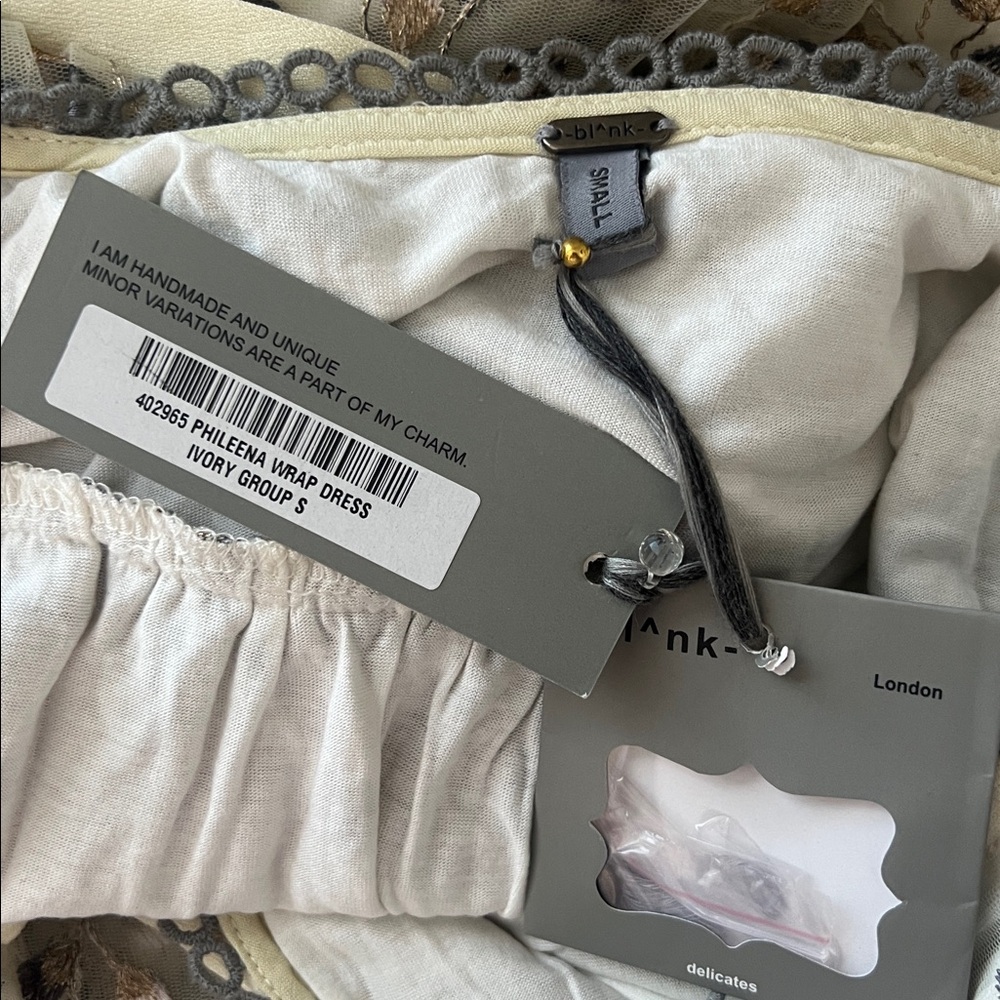 NWT Blank London Phileena Ivory Grey Metallic Wrap Maxi Dress Small Reg. $372 - Picture 6 of 11